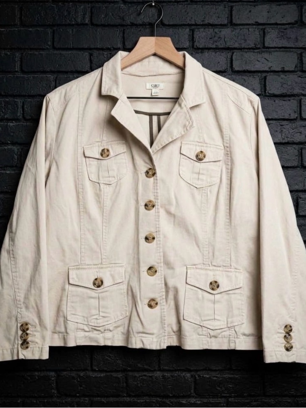 Cato Cream Utility Jacket with Button-Front and Patch Pockets